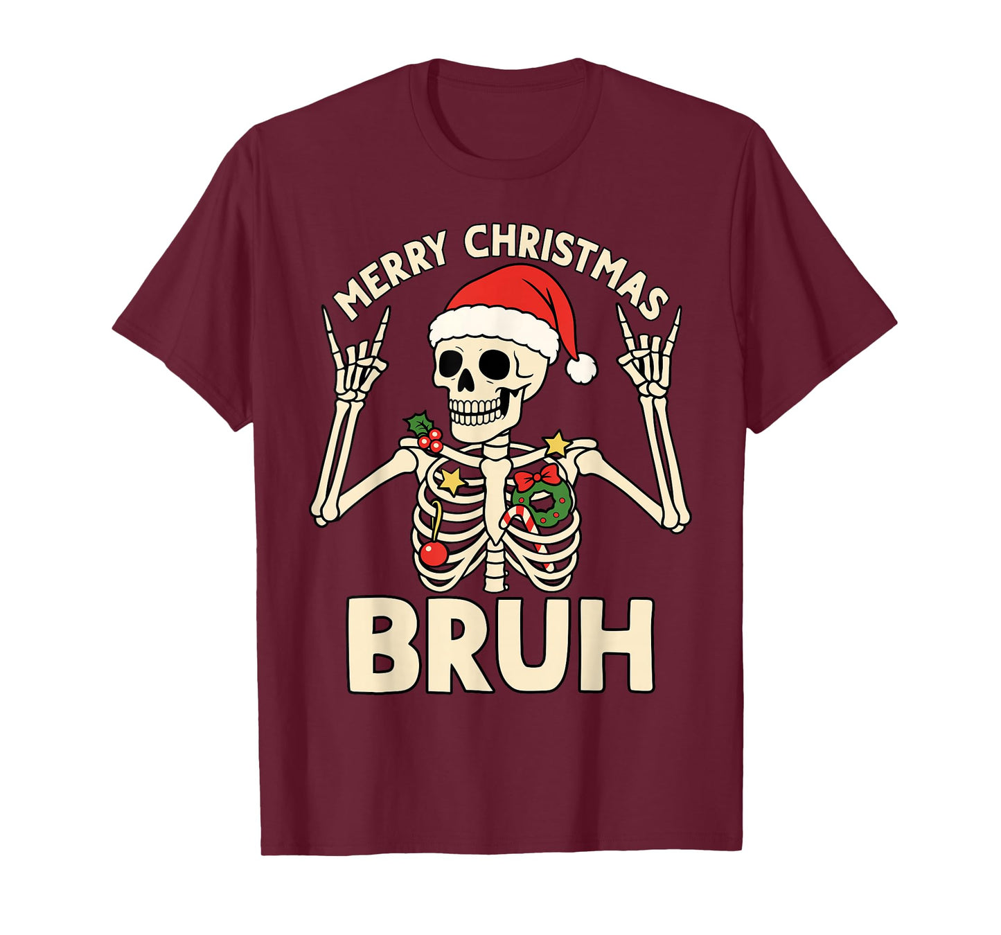 Christmas Bruh Rocker Skeleton Funny Xmas Men Women Kids T-Shirt