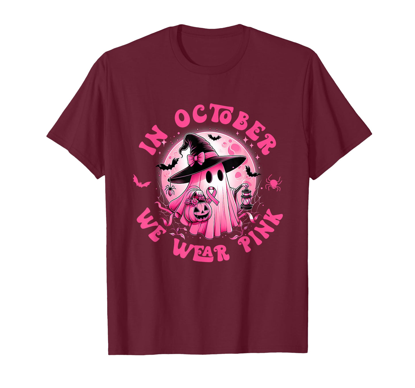 In October We Wear Pink Ghost Witch Breast Cancer Awareness T-Shirt
