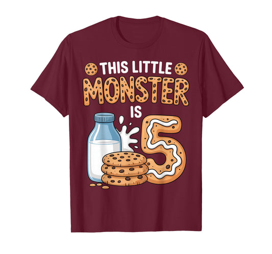 This Little Monster is 5 Cookie Birthday for Kids Party T-Shirt
