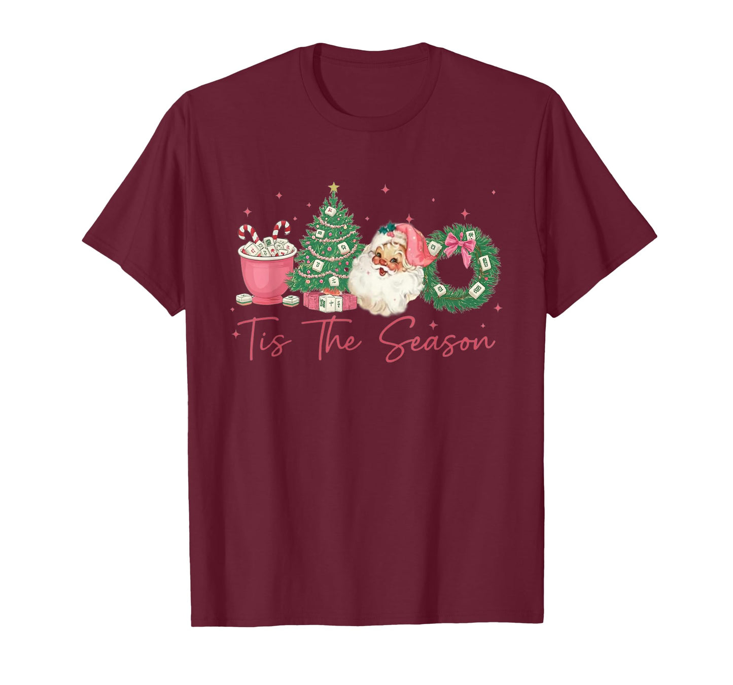 Tis The Season Mahjong Christmas Retro Cute Santa T-Shirt