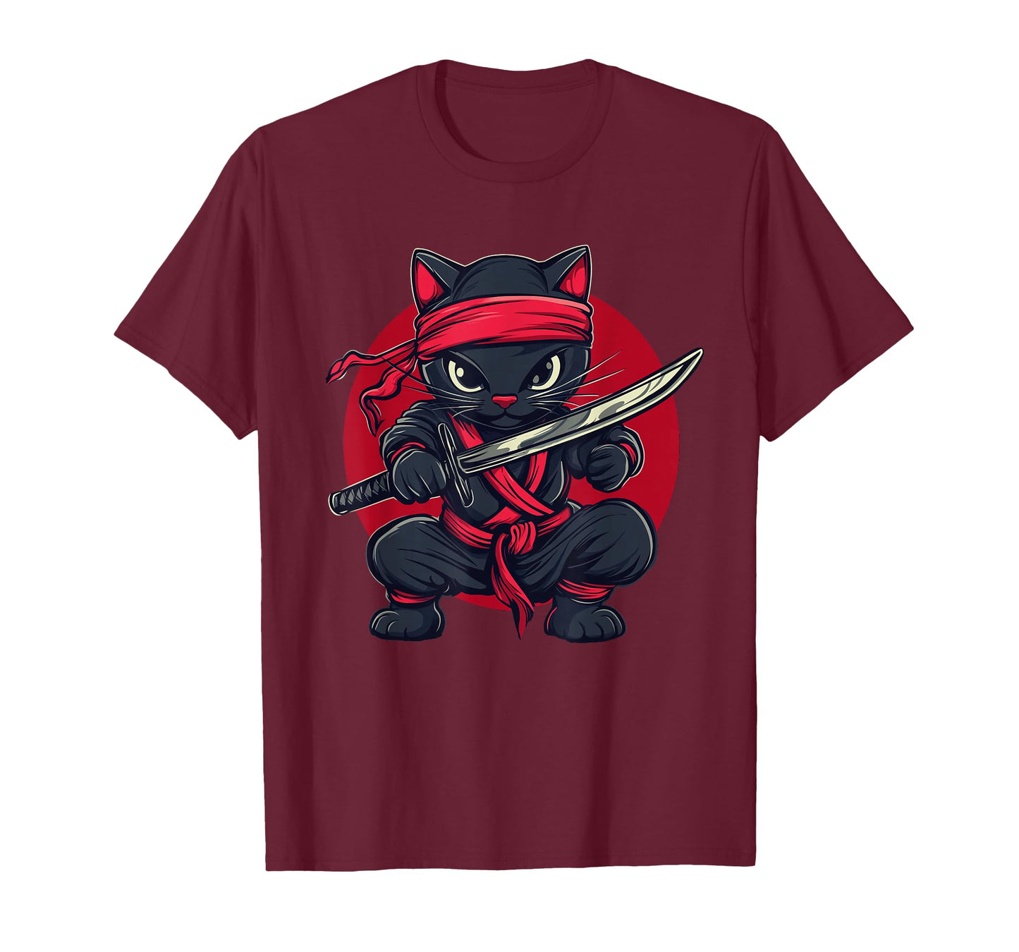 Cat Ninja Samurai Japan Japanese Flag Kawaii Funny Graphic T-Shirt