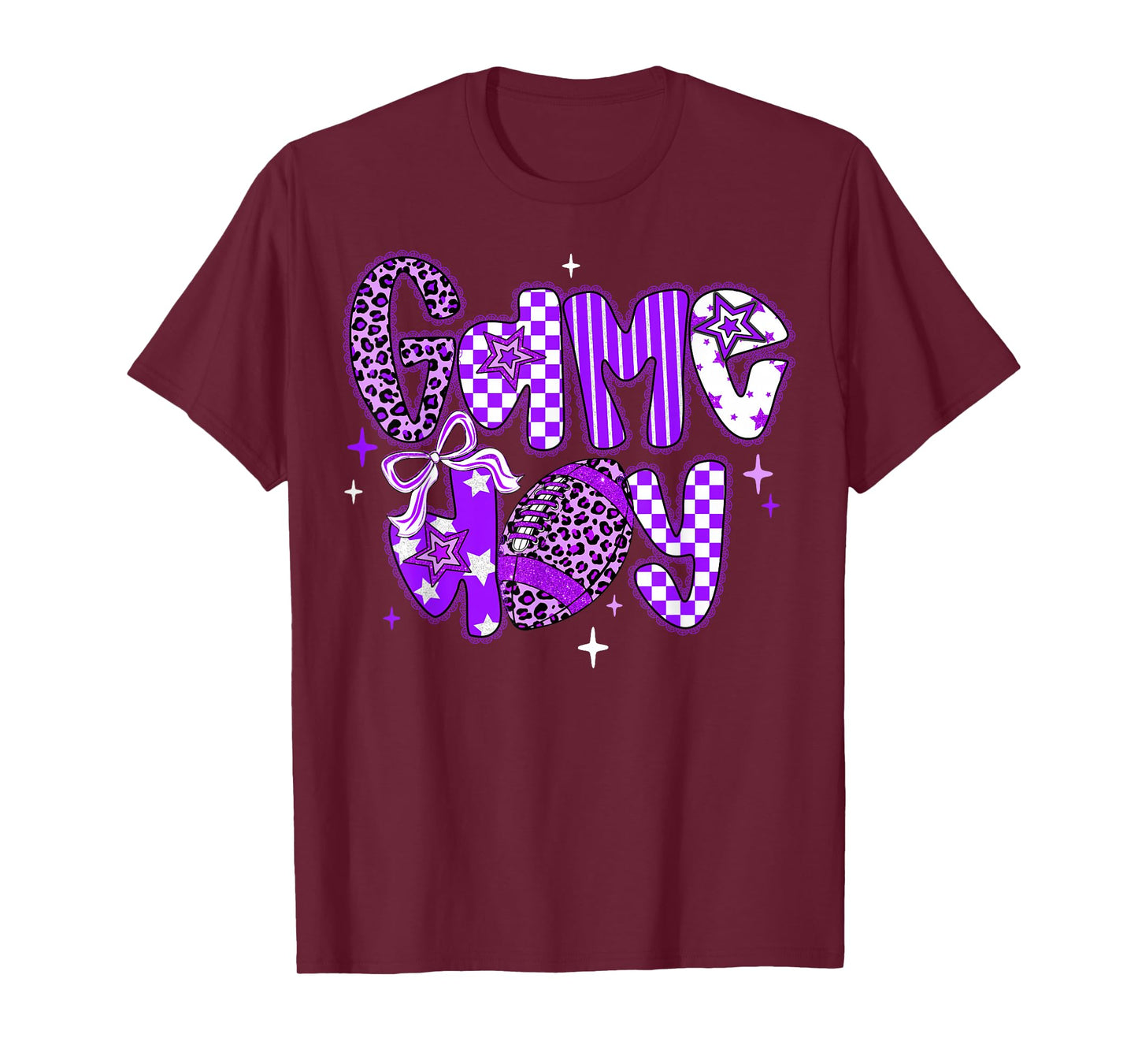 Game Day Football Girly Lace Bow Team Spirit Girls Purple T-Shirt