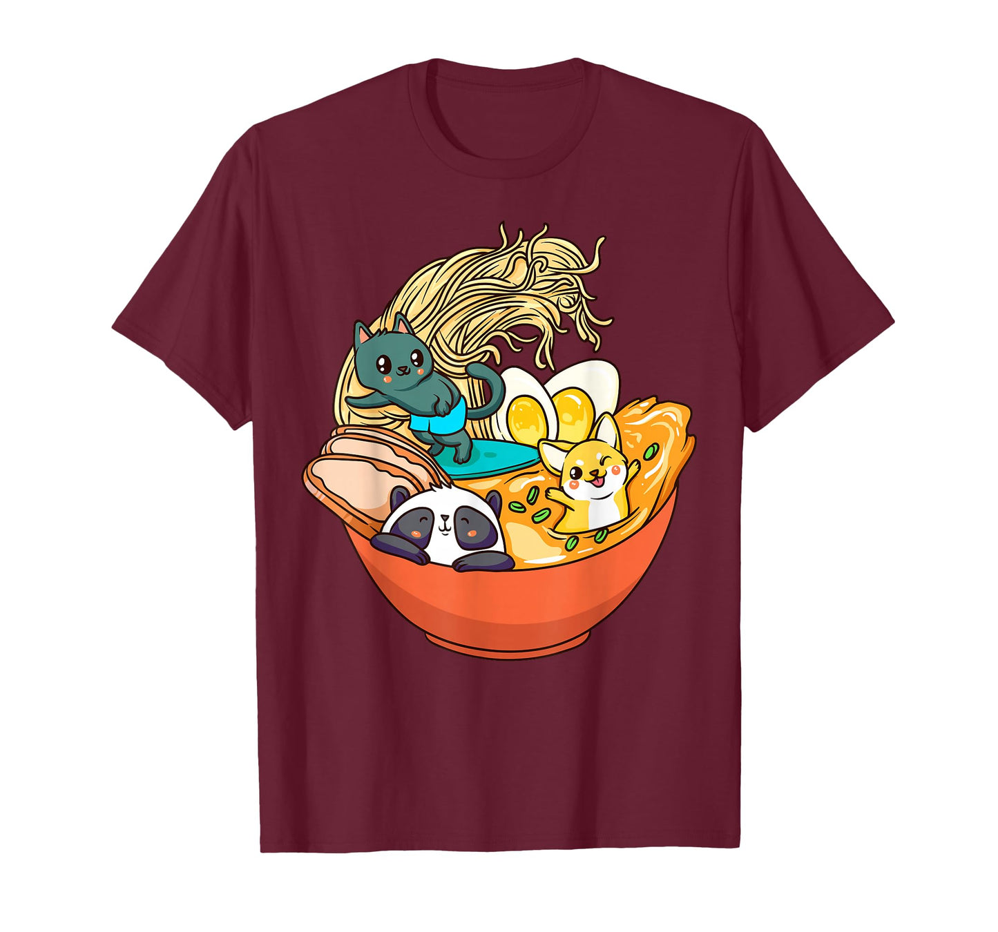 Cute Kawaii Cat Ramen Bowl Japanese Anime Panda Dog Noodle T-Shirt
