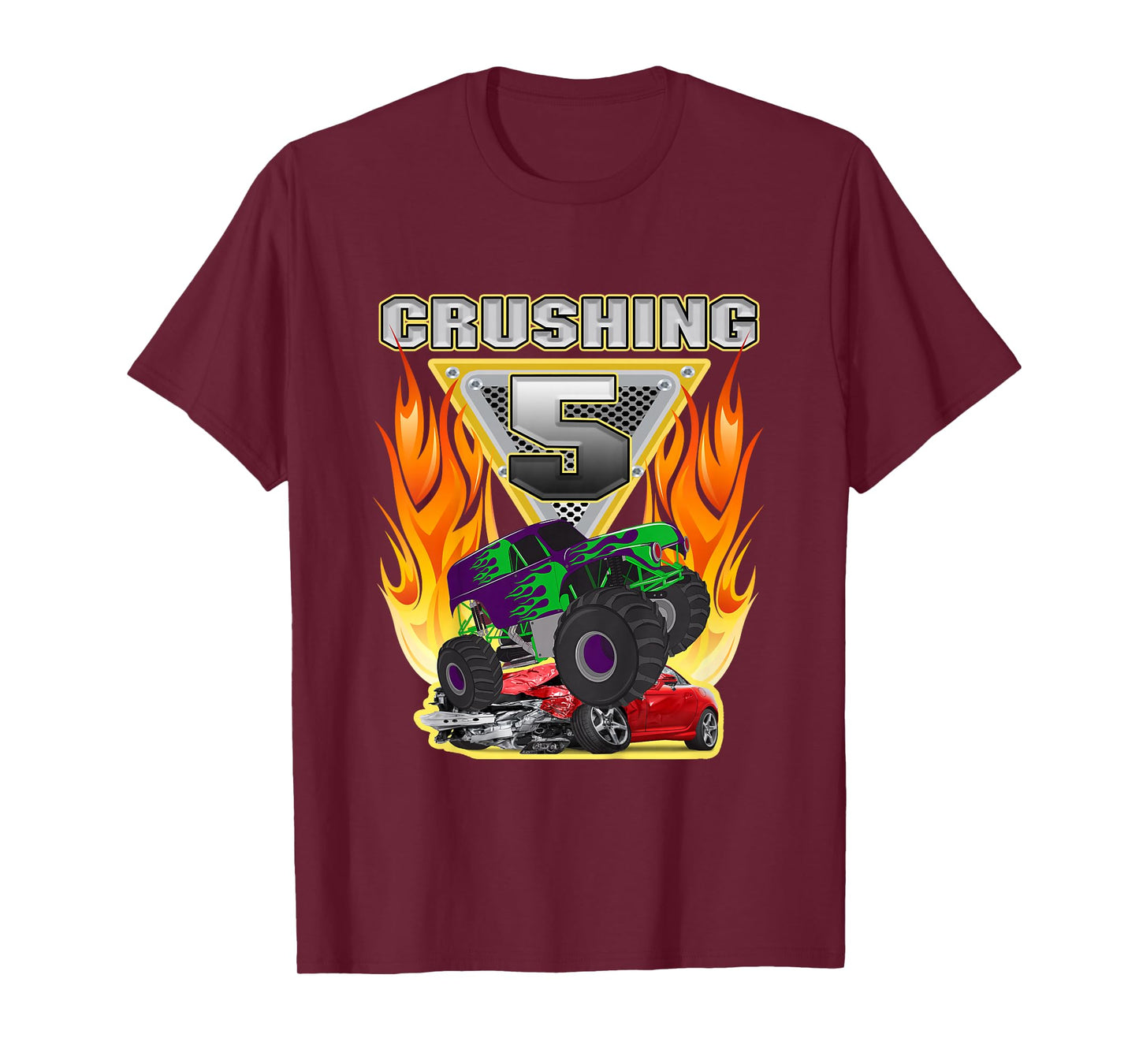 Monster Truck Crushing being 5 Five Years Old 5th Birthday T-Shirt