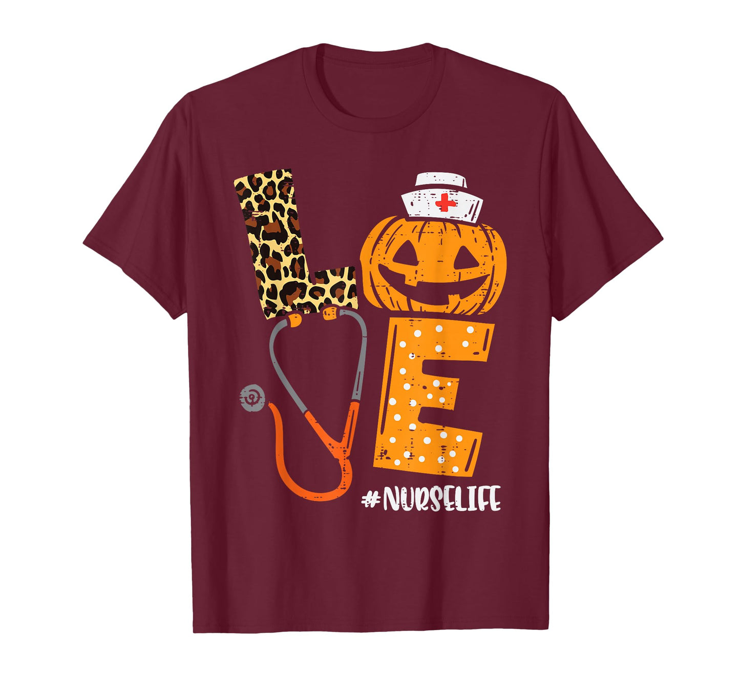 Love Nurse Pumpkin Leopard Fall Halloween Thanksgiving Women T-Shirt