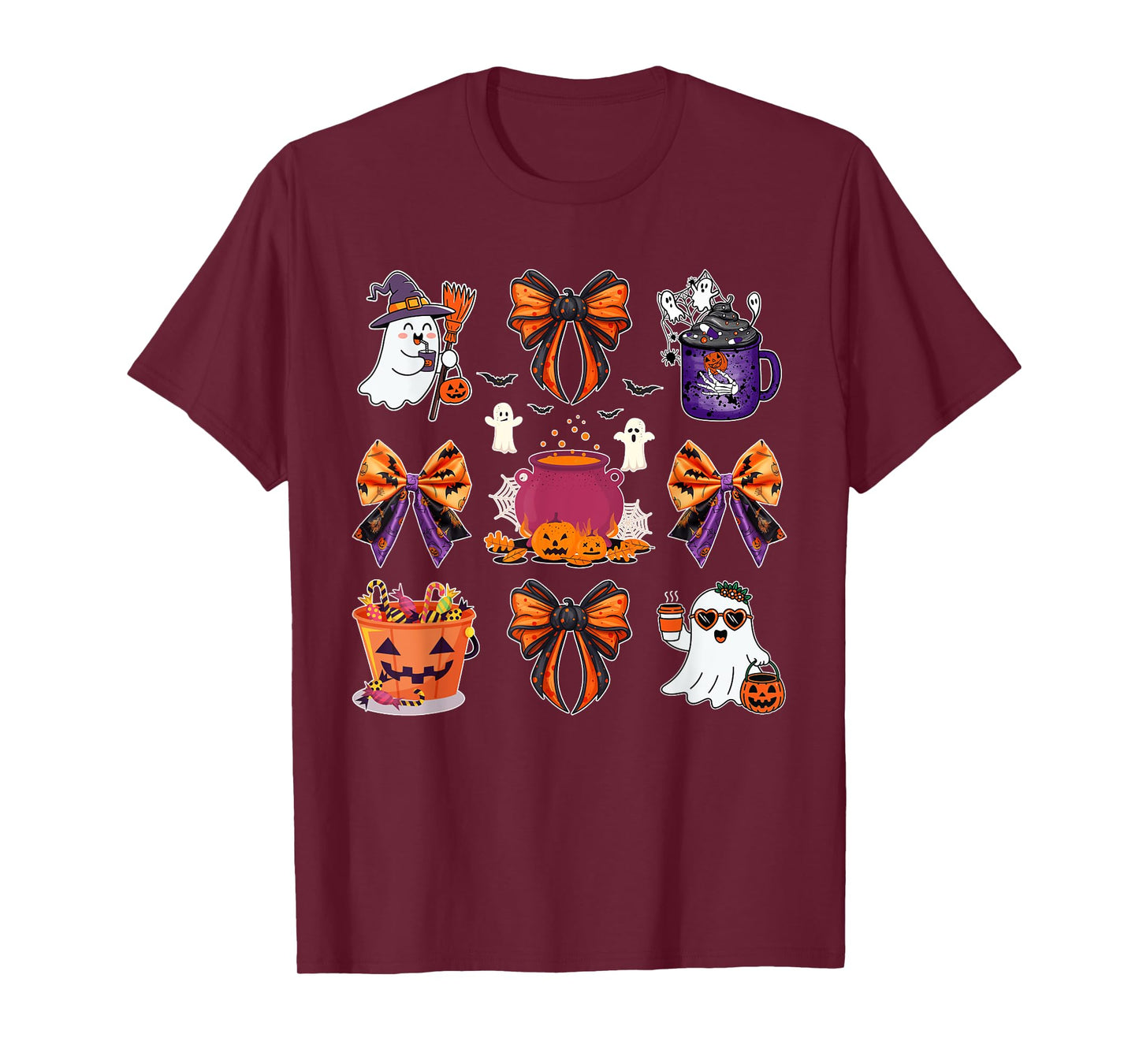 Ghost Boo Candy Buckets Pumpkin Spice Halloween Coquette Bow T-Shirt