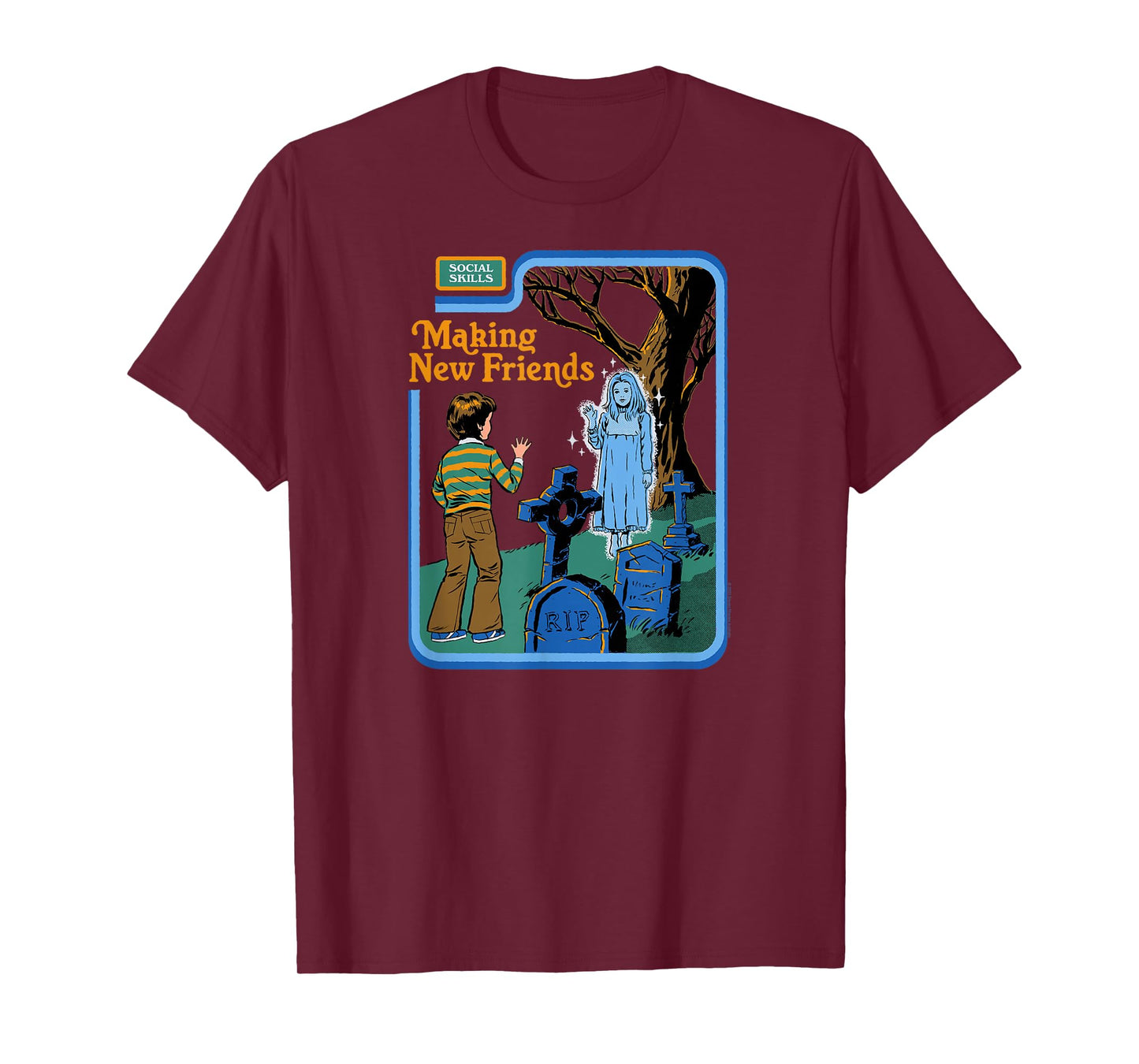 Steven Rhodes Making New Friends Ghost Retro Dark Humor T-Shirt