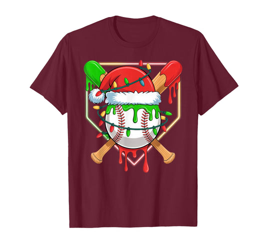 Baseball Christmas Tree Light Xmas Baseball Boys Kids T-Shirt