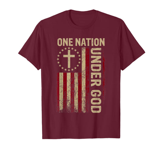 One Nation Under God Flag 4th of July Patriotic Christian T-Shirt