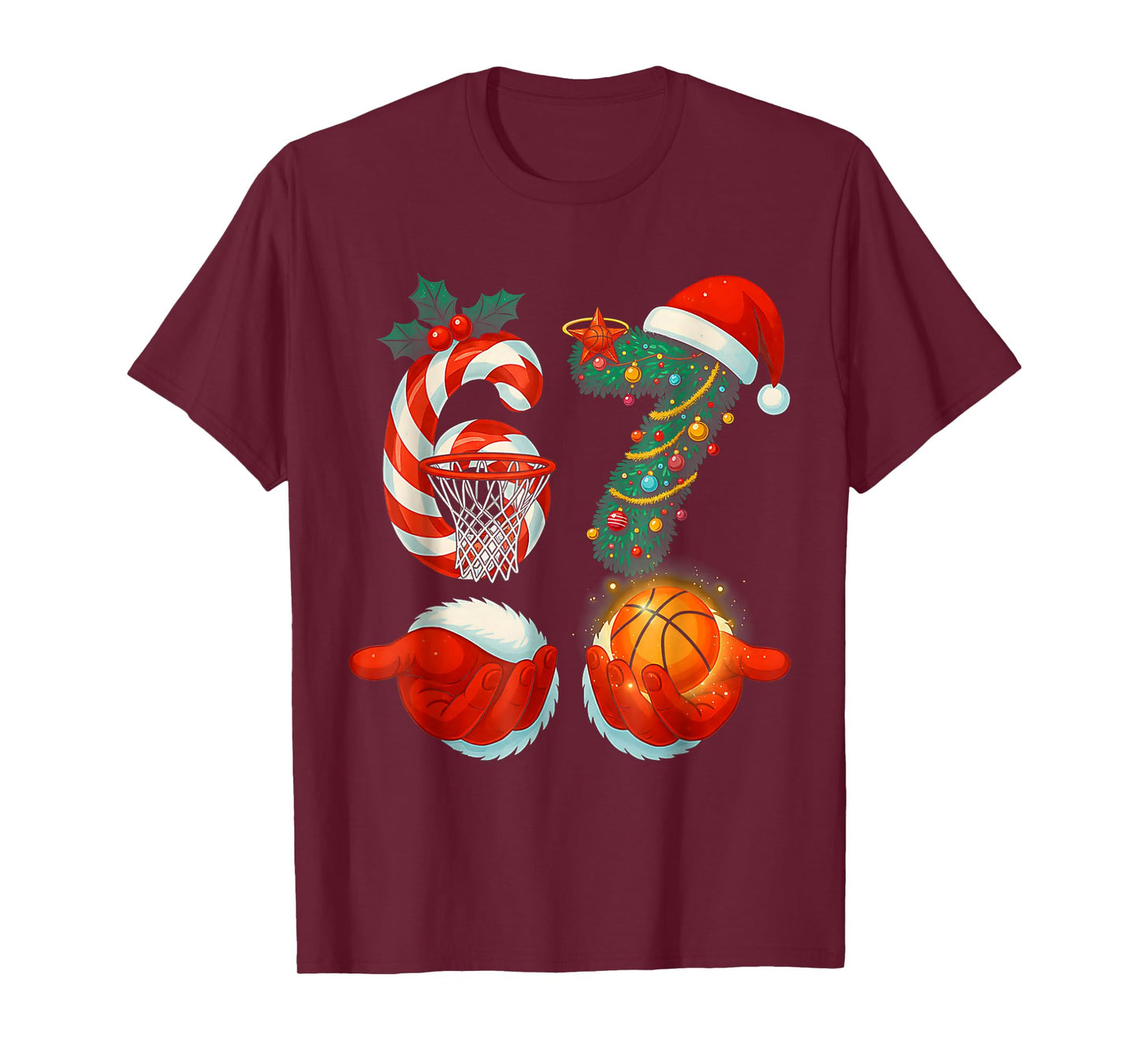 67 Basketball Santa Six Seven Meme Christmas Sport Mens Boys T-Shirt