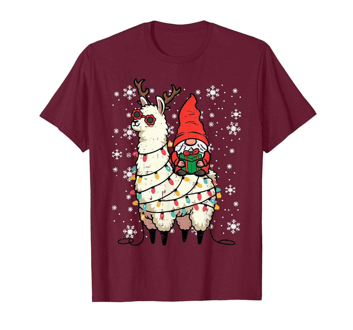 Christmas Gnome On Llama Xmas Alpaca Boys Kids Men Women T-Shirt
