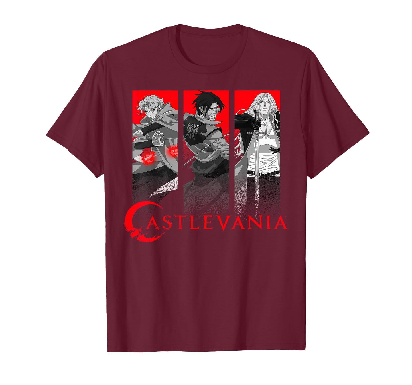 Castlevania Netflix T-Shirt, Men's Unisex Black Short Sleeve Crew Neck Classic Fit T-Shirt, Anime Themed Applique T-Shirt, Size Small