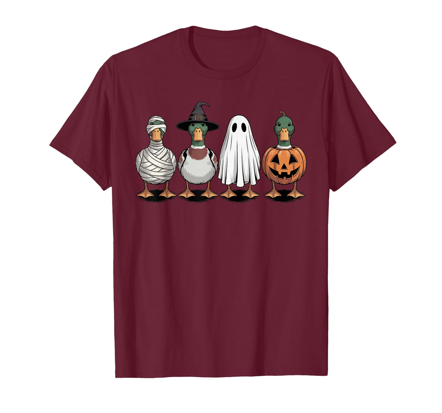 Spooky Ghost Mallard Duck Pumpkin Halloween Skeleton T-Shirt
