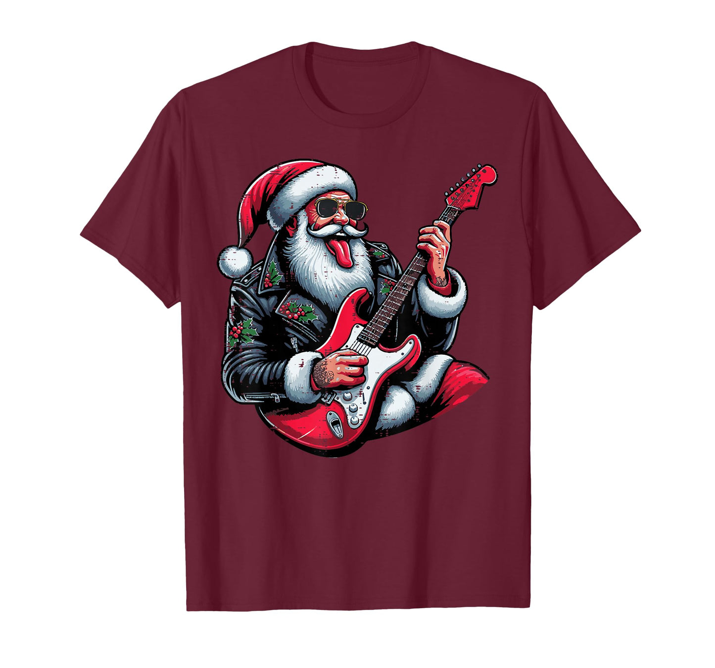 Christmas Rocker Santa Guitar Xmas Rock Music Men Boys Kids T-Shirt