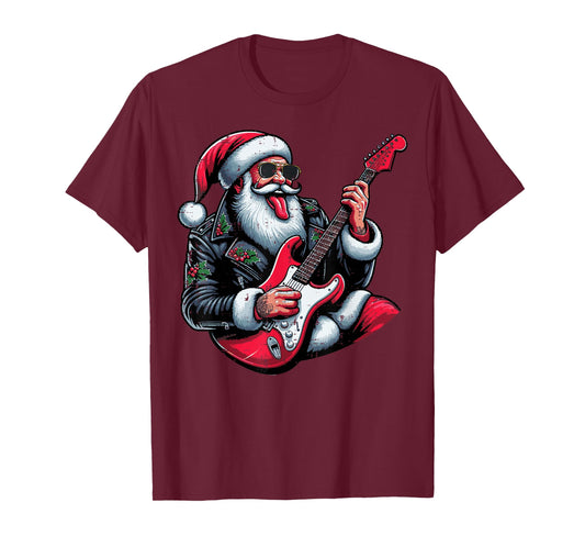 Christmas Rocker Santa Guitar Xmas Rock Music Men Boys Kids T-Shirt