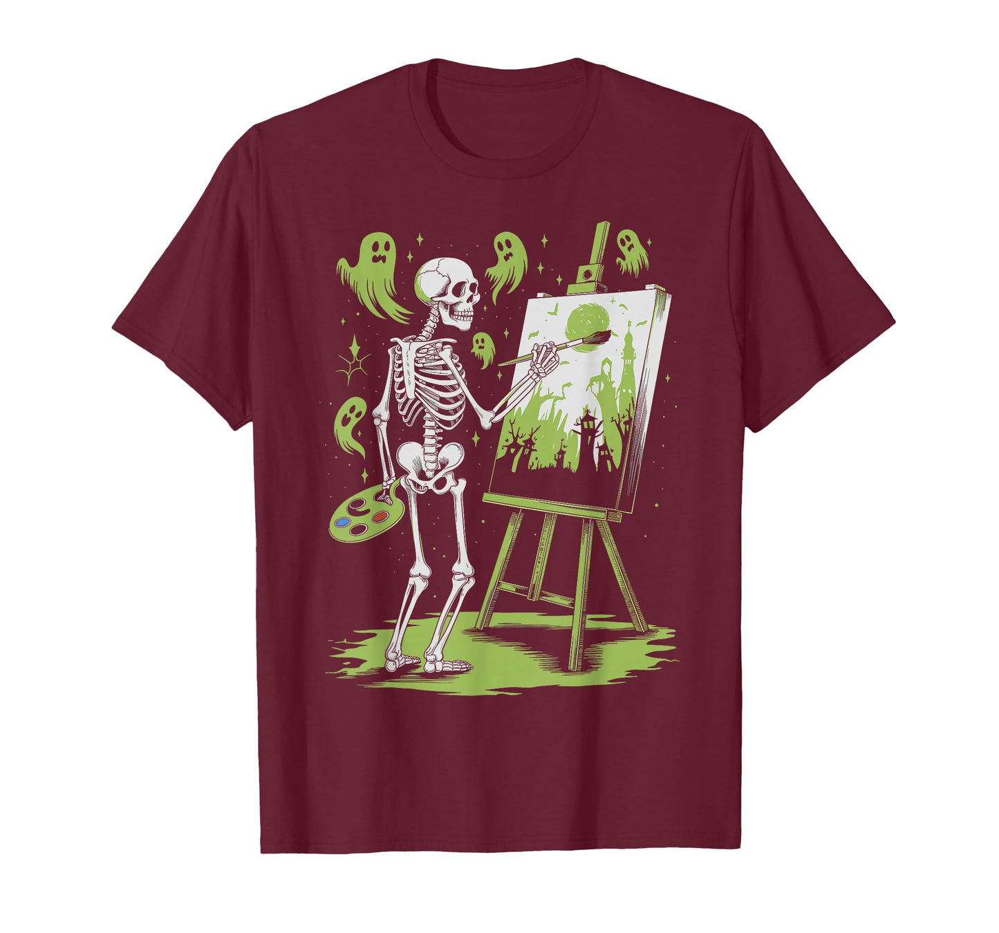 Skeleton Art Painting Lovers Spooky Halloween Artist Drawing T-Shirt
