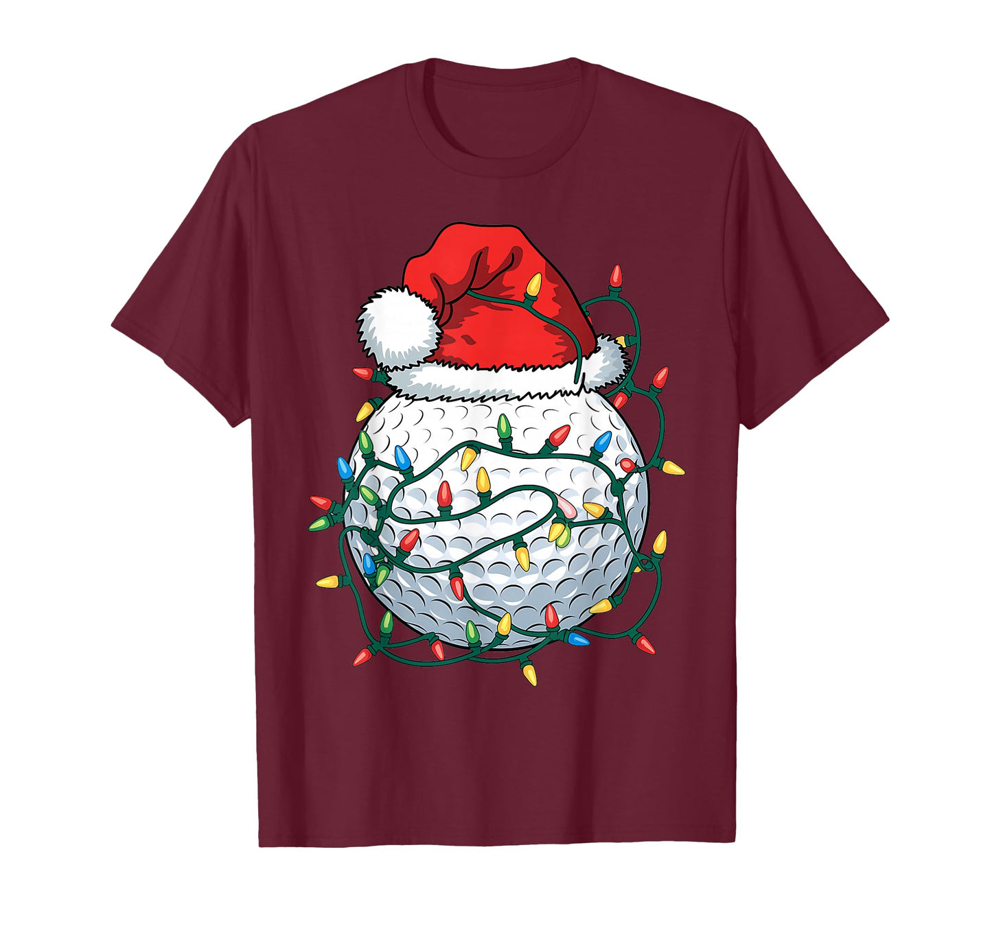 Golf Ball Santa Hat Men Womens Christmas Golfing Xmas Lights T-Shirt
