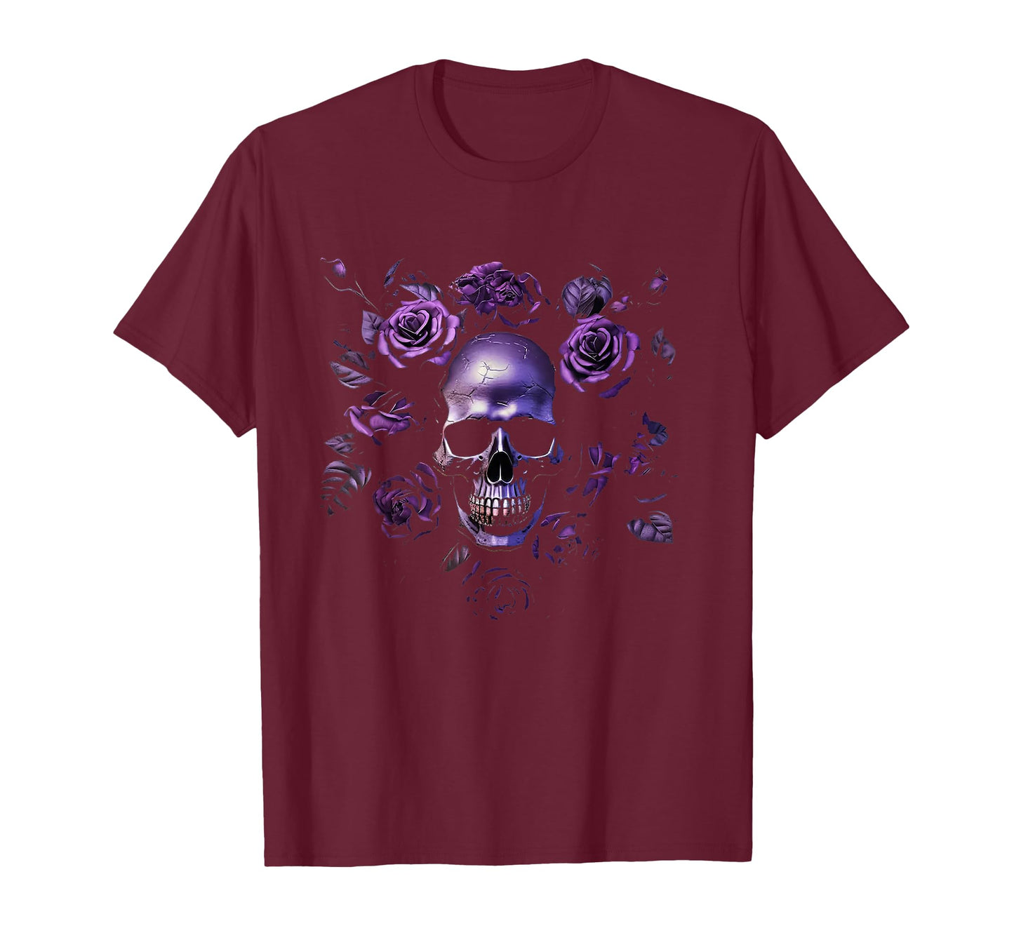 Skull with Purple Roses Gothic T-Shirt