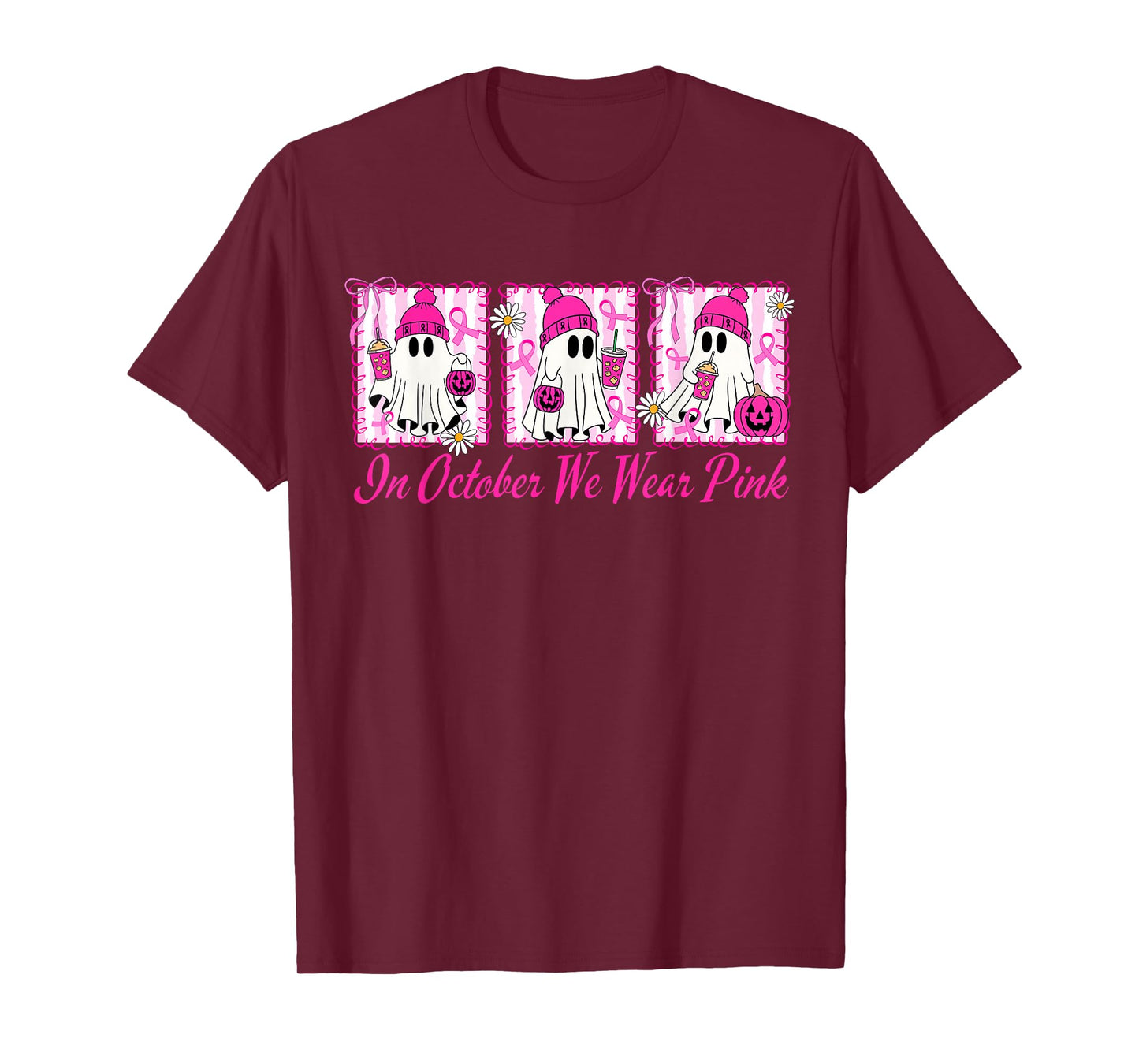 We Wear Pink in October Cute Ghost Breast Cancer Awareness T-Shirt