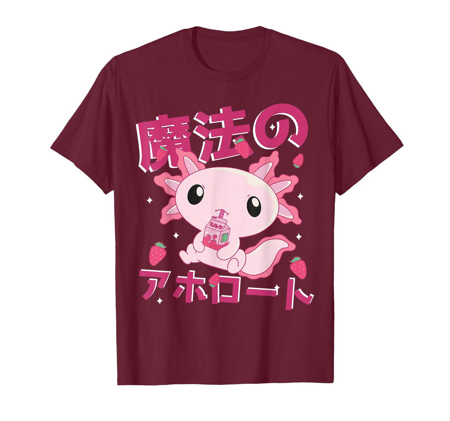 Kawaii Axolotl Strawberry Milk Shake Japanese Anime T-Shirt