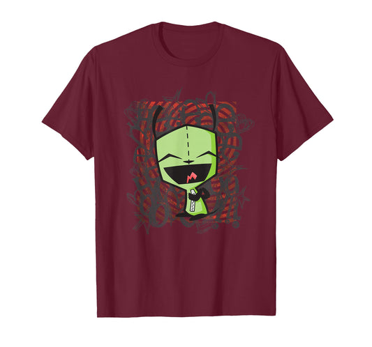 Invader Zim T-Shirt - Women's Black Cartoon Alien Applique T-Shirt - Small