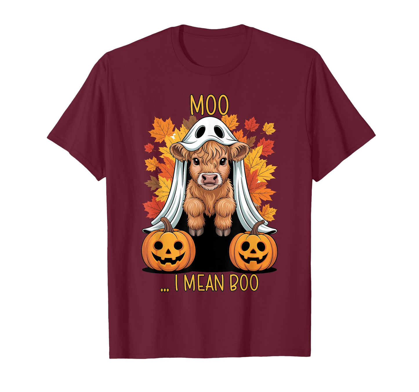 Moo I Mean Boo, Funny Ghost Highland Cow Halloween T-Shirt