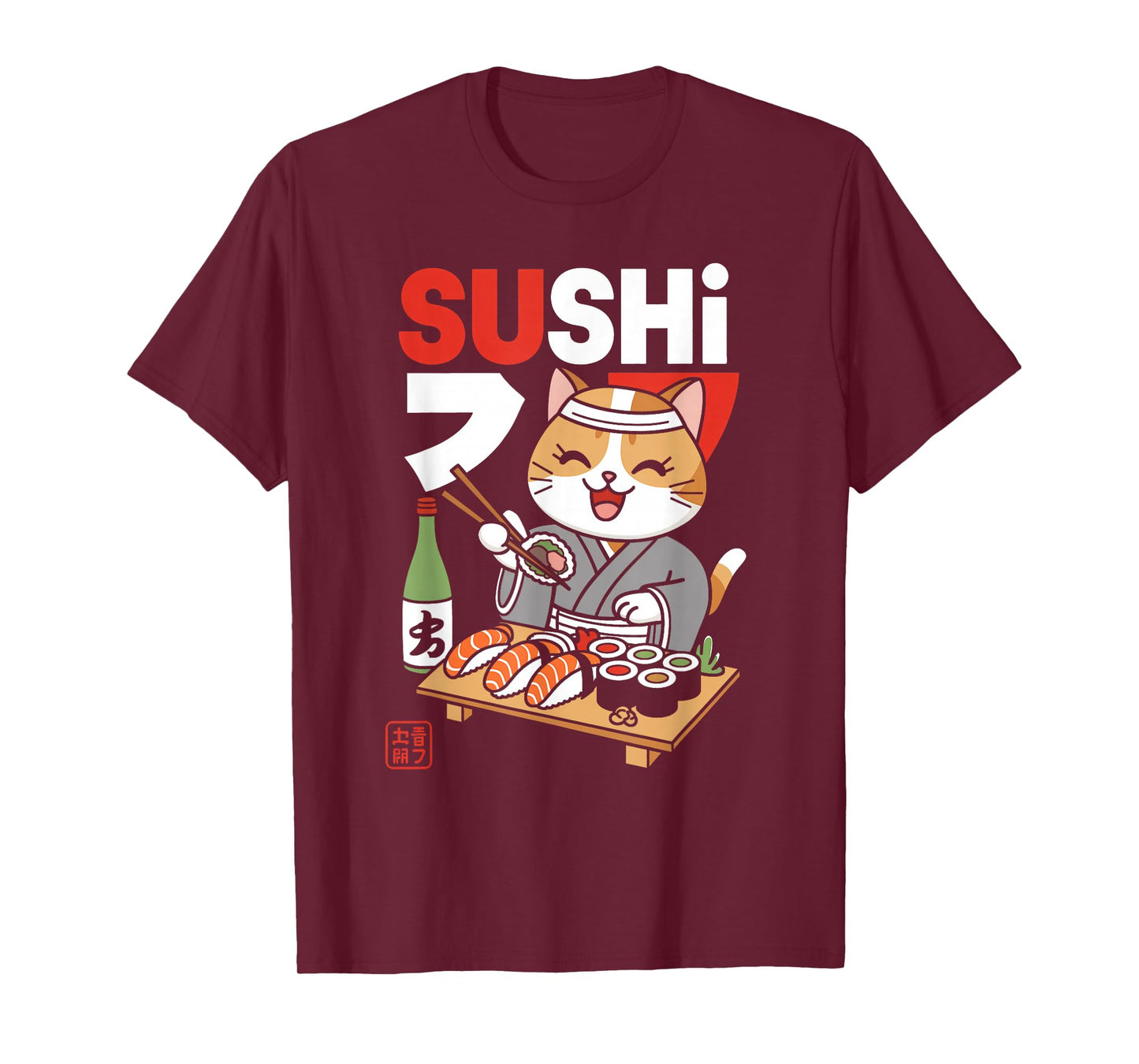 Japanese Cat Eating Sushi Chef Kawaii Ramen Anime T-Shirt