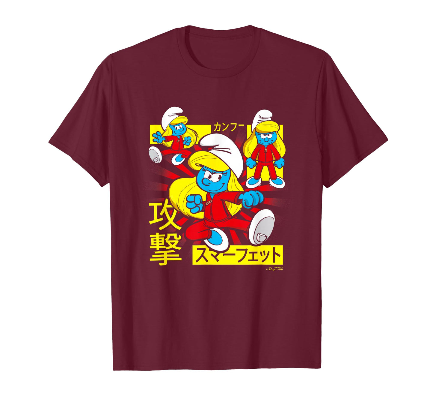 The Smurfs Epic Kung Fu Smurfette Collage Kanji Retro Logo T-Shirt