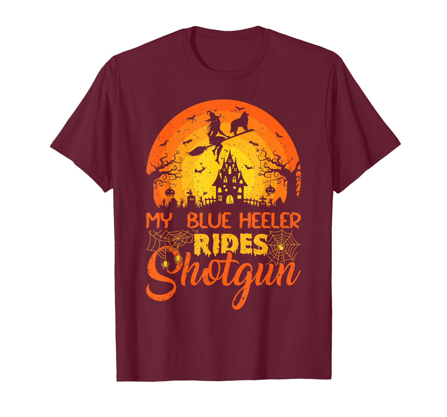 Vintage Sunset My Blue Heeler Dog Ride Shotgun Halloween T-Shirt for Men Women Kids