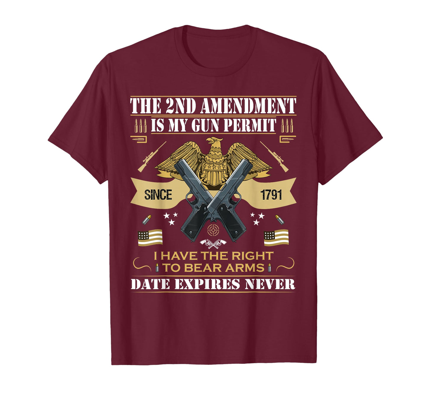 Pro Gun Second Amendment is My Gun Permit USA American Flag T-Shirt