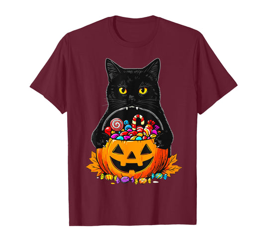 Halloween Black Cat Pumpkin T-Shirt