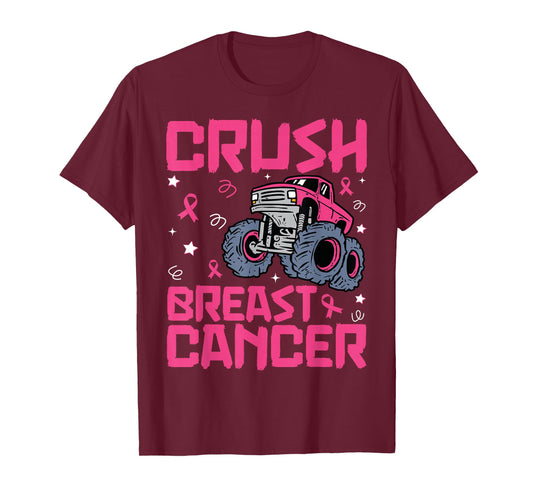 Crush Breast Cancer Awareness Monster Truck kids Boys Girls T-Shirt