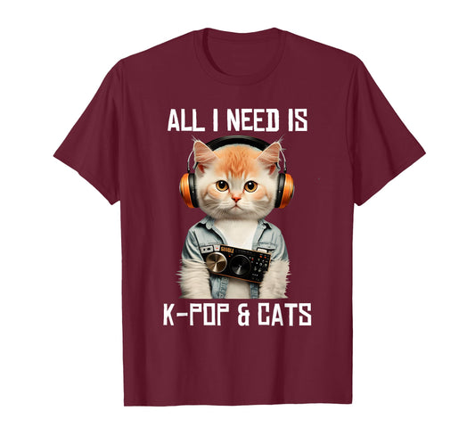 All I Need Is K-Pop and Cats KPop Music Outfit Dress Korean T-Shirt