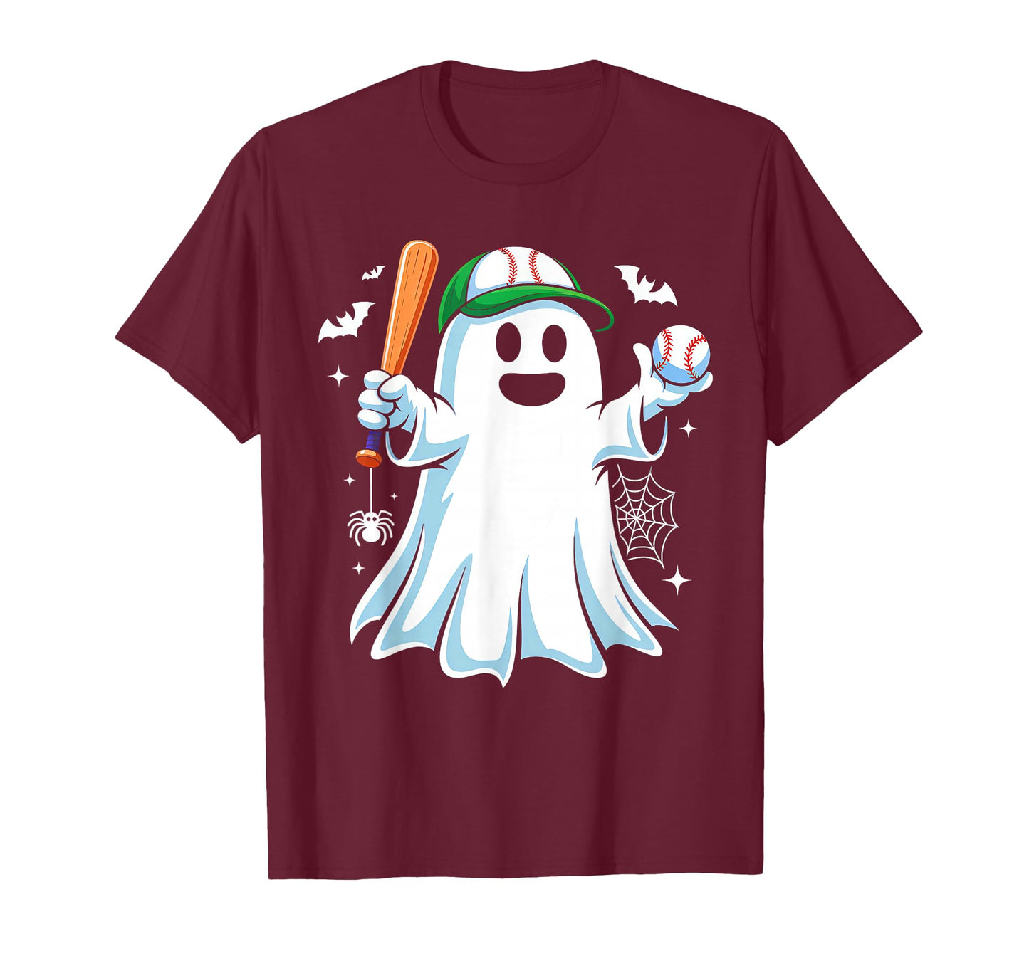 Boo Ghost Playing Baseball Funny Halloween Baseball Costume T-Shirt