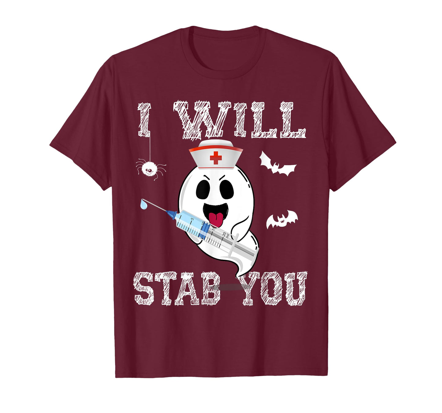 Cute Ghost Nurse I will stab you Cool Halloween Girl women T-Shirt