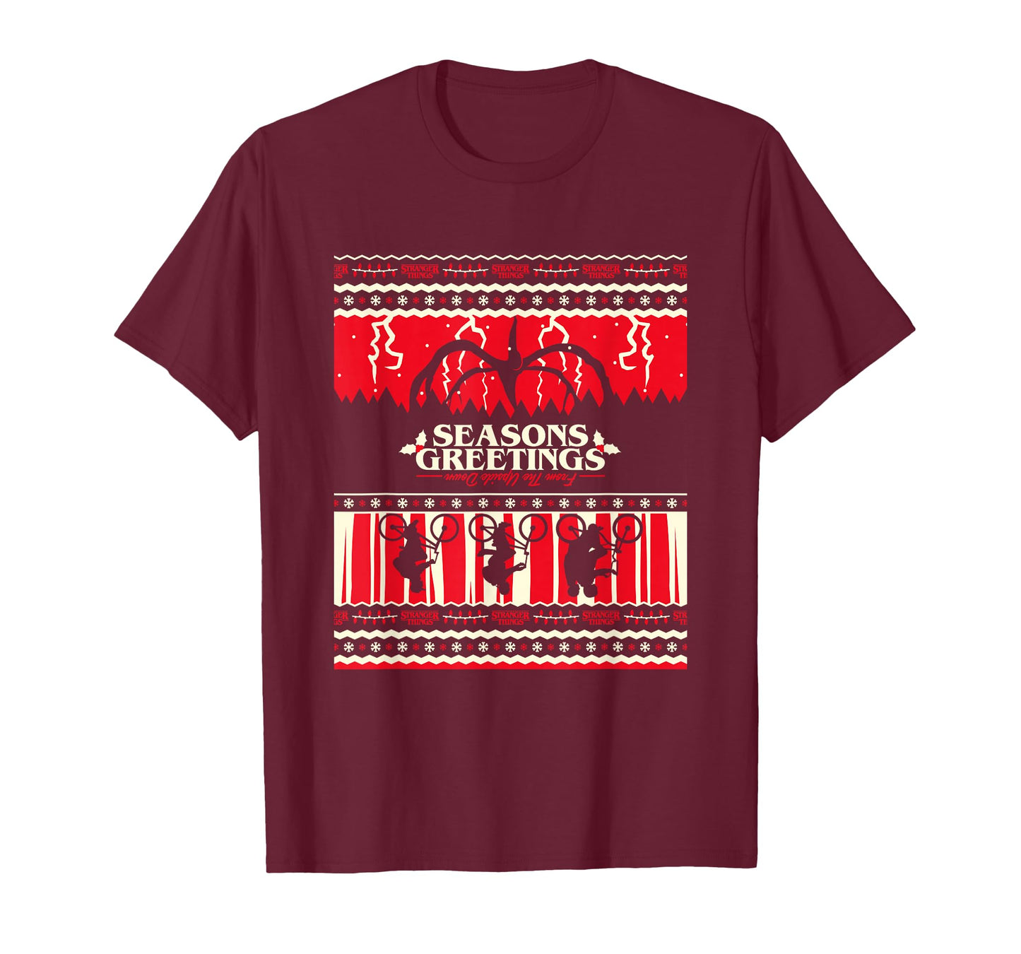 Stranger Things Christmas Seasons Greetings Upside Down Logo T-Shirt