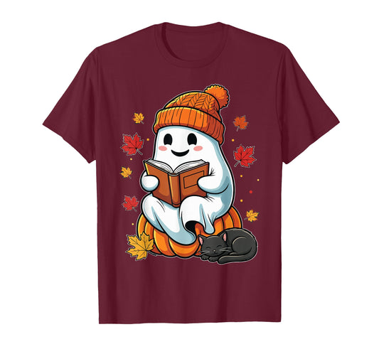 Halloween Ghost Reading Book Autumn T-Shirt