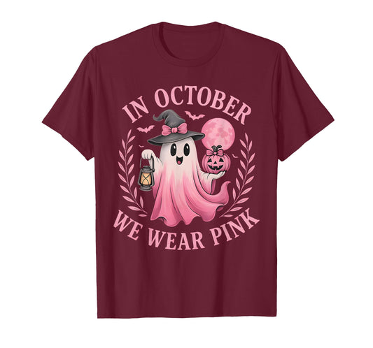 In October We Wear Pink Breast Cancer Awareness Halloween T-Shirt