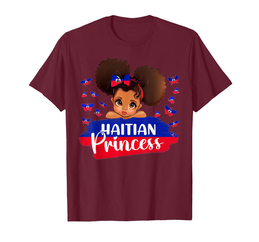 Haitian Princess Haiti Flag Melanin for Black Girls Kids T-Shirt