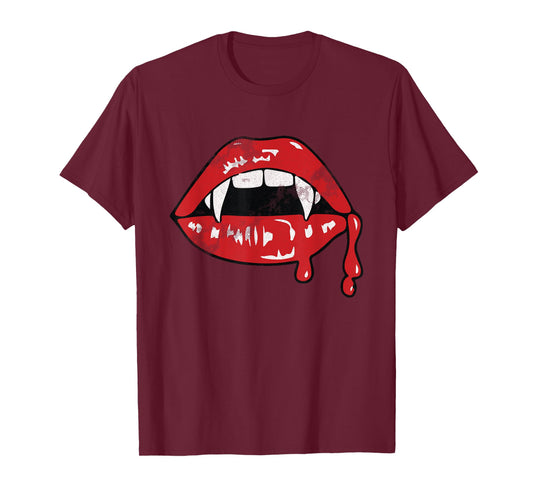 Vampire Lips Lazy Halloween Costume Blood Fangs T-Shirt