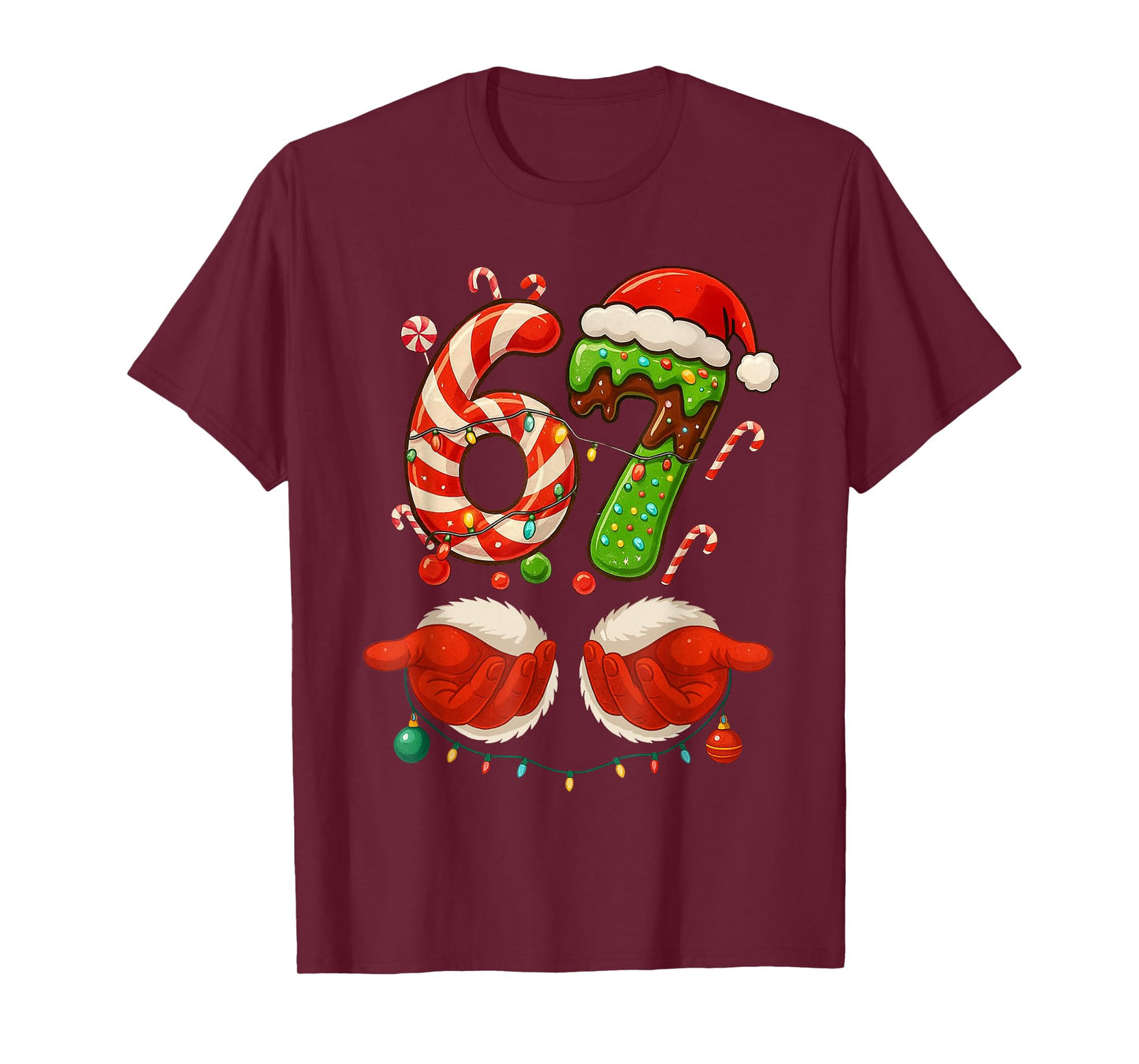 67 Christmas 6 7 Six Seven Meme 67 Candy Cane Xmas Holiday T-Shirt