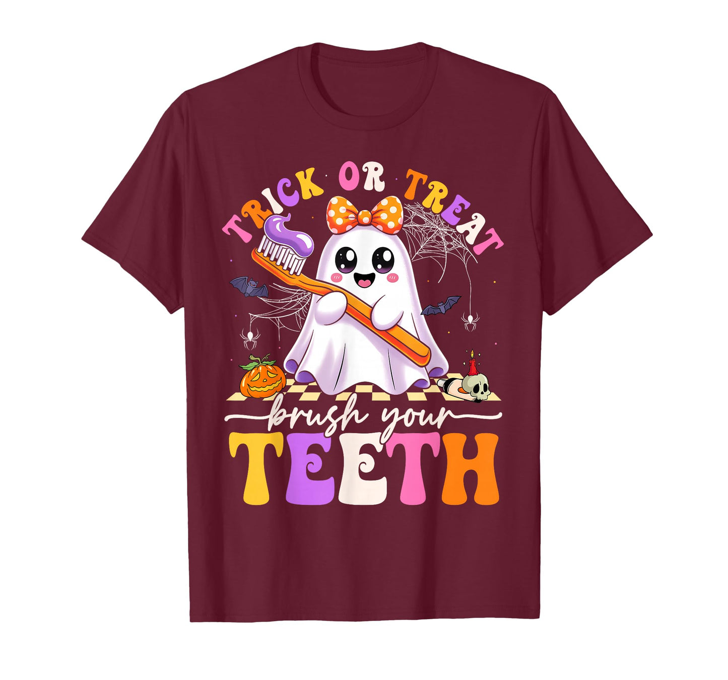 Funny Ghost Boo Halloween Trick Or Treat Brush Your Teeth T-Shirt