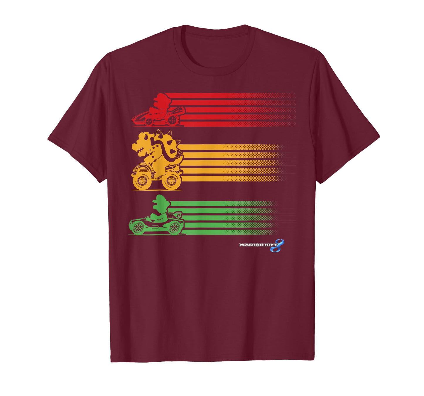 Mario Kart Mario Bowser Yoshi Line Stack T-Shirt