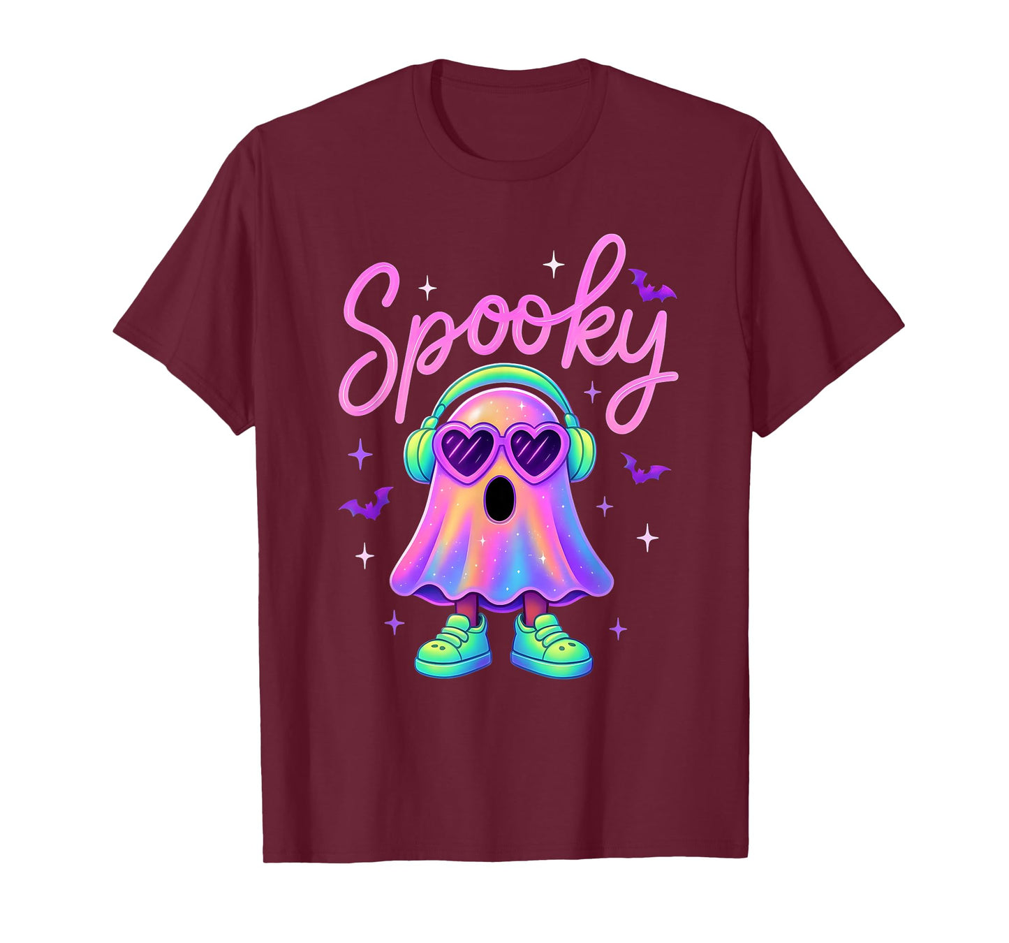 Cute Neon-Style Ghost Halloween Funny Spooky Season T-Shirt