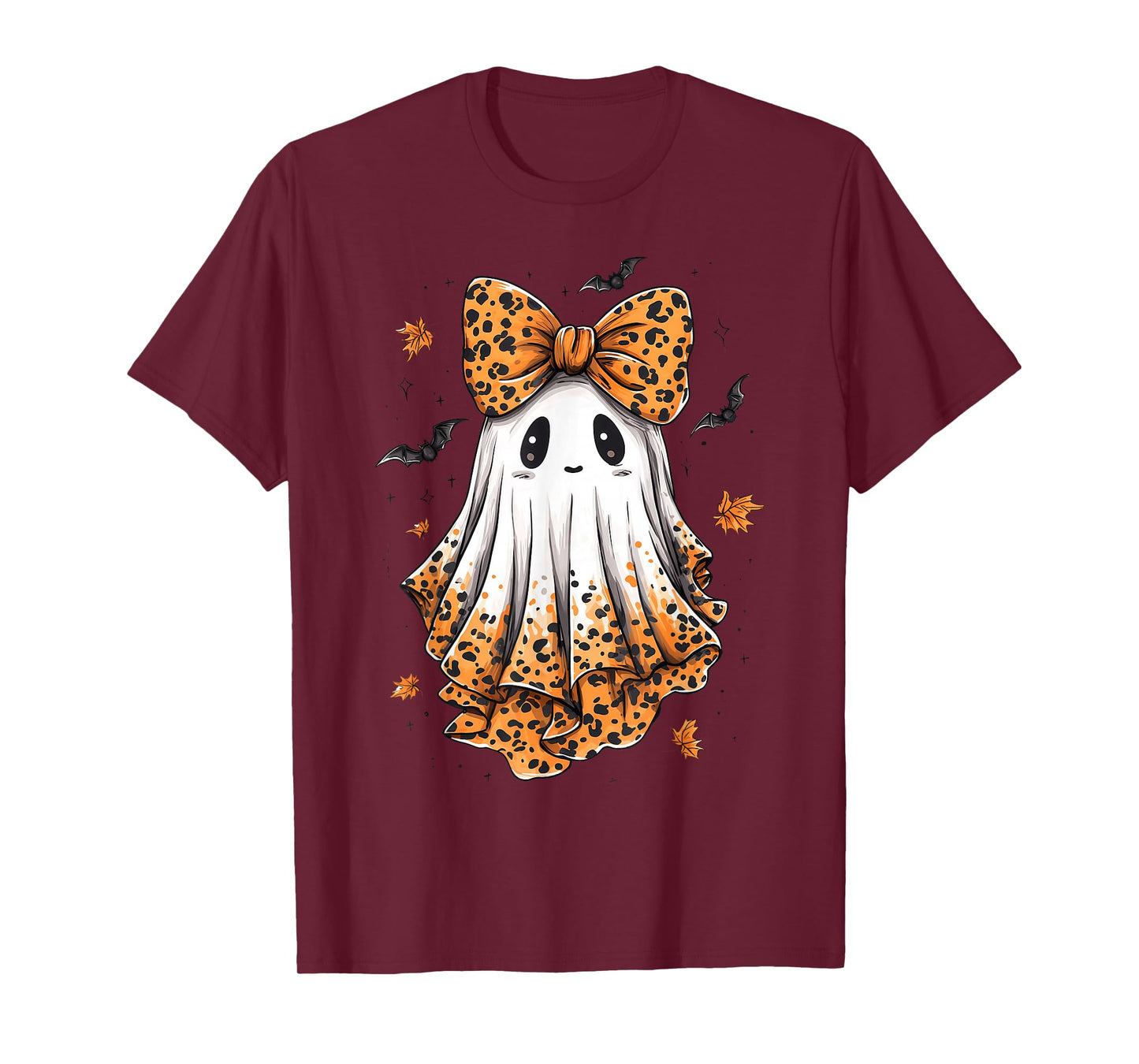 Halloween Leopard Ghost Boo Spooky Coquette Bow T-Shirt