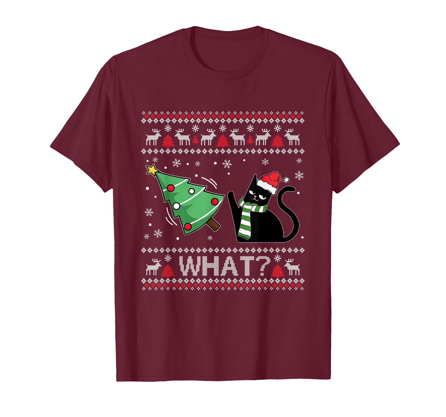 What Cat Pushing Christmas Tree Catmas Ugly Xmas Sweater T-Shirt