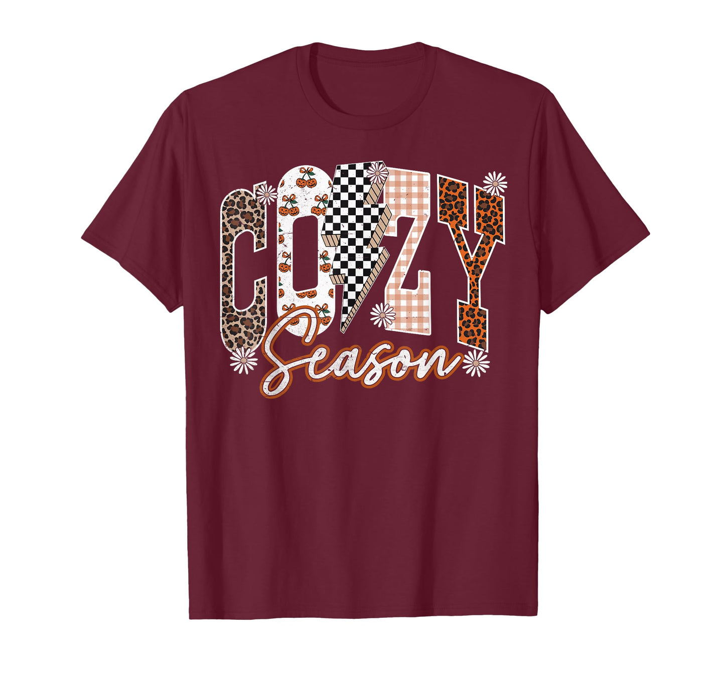 Cozy Season Retro Checkered Varsity Fall Girly Aesthetic T-Shirt