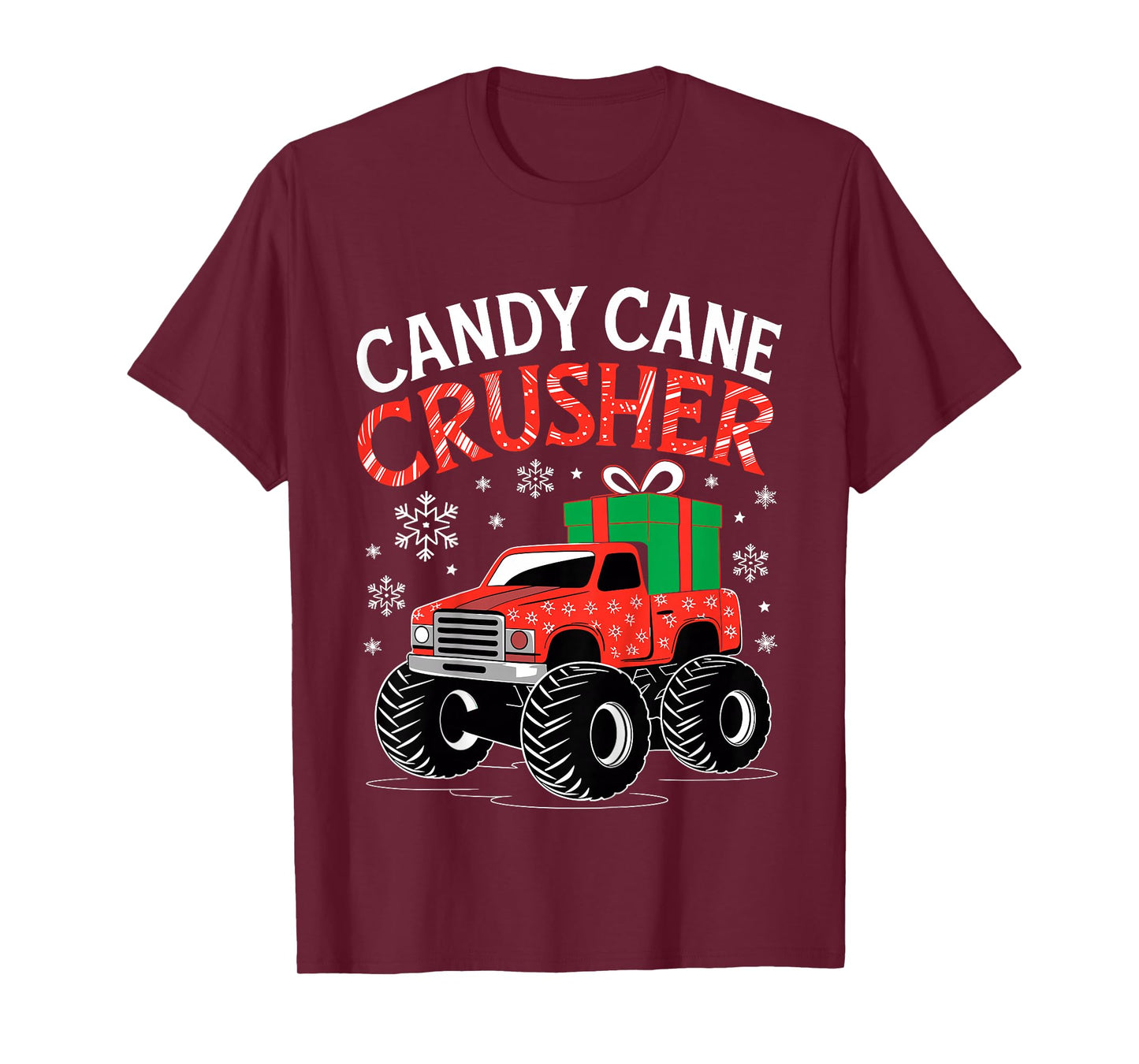 Kids Candy Cane Crusher Christmas Monster Truck Xmas Toddler Boys T-Shirt
