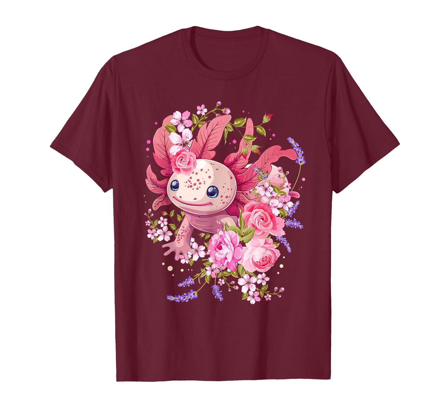 Axolotl Shirts For Girls Women Kids Kawaii Anime Cute Floral T-Shirt