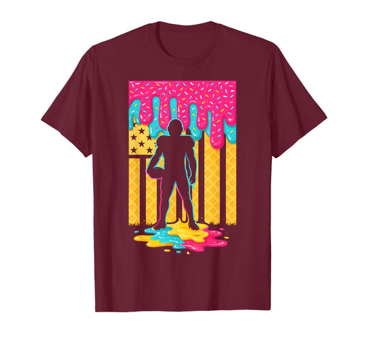 Football Ice Cream Drip Boys Football Player American Flag T-Shirt
